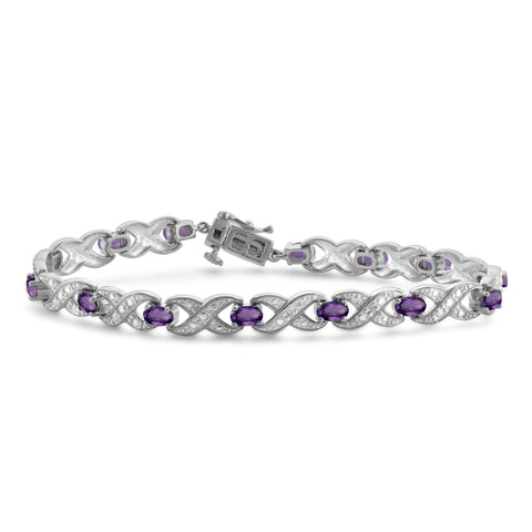 JewelonFire 3 1/5 Carat T.G.W. Amethyst And White Diamond Accent Sterling Silver Bracelet - Assorted Colors