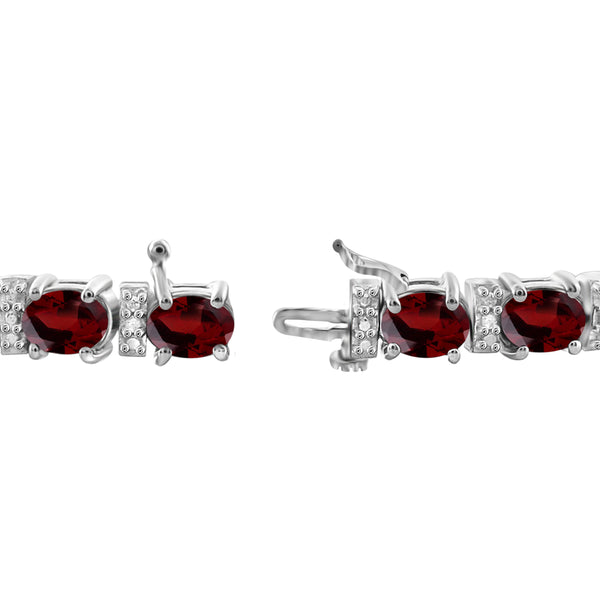 JewelonFire 12.50 Carat T.G.W. Genuine Garnet And White Diamond Accent Sterling Silver Bracelet - Assorted Colors