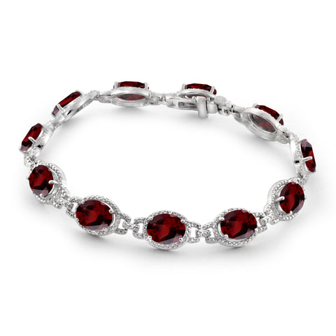 JewelonFire 23.00 Carat T.G.W. Garnet And 1/20 Carat T.W. White Diamond Sterling Silver Bracelet - Assorted Colors