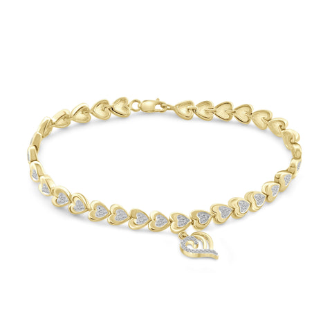 JewelonFire White Diamond Accent 14kt Gold Plated Brass Heart Bracelet, 7.50"