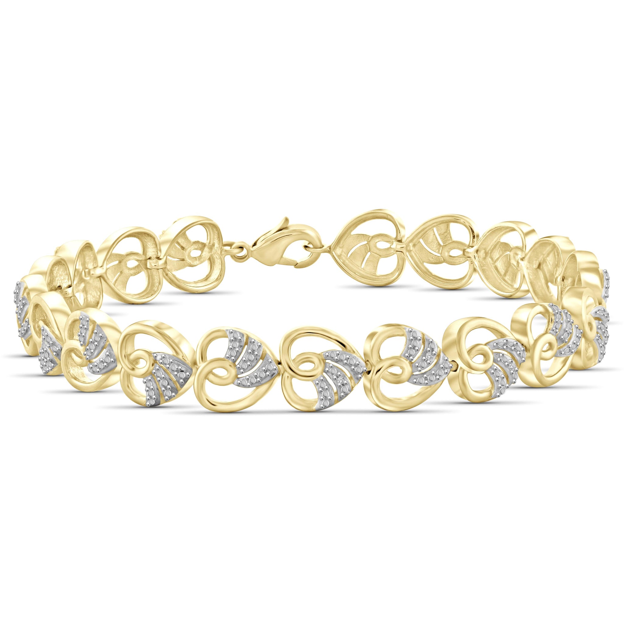 JewelonFire White Diamond Accent 14kt Gold Plated Brass Heart Bracelet, 7.75"