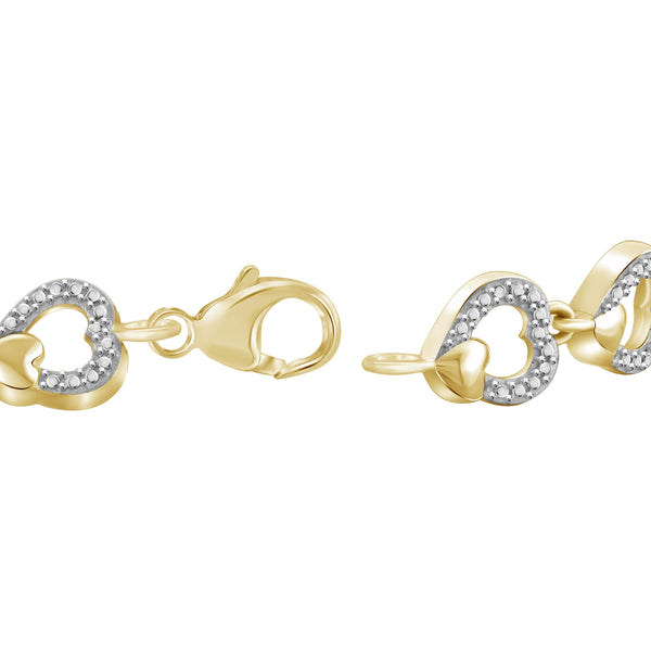 JewelonFire White Diamond Accent 14kt Gold Plated Brass Heart Bracelet, 7.75"