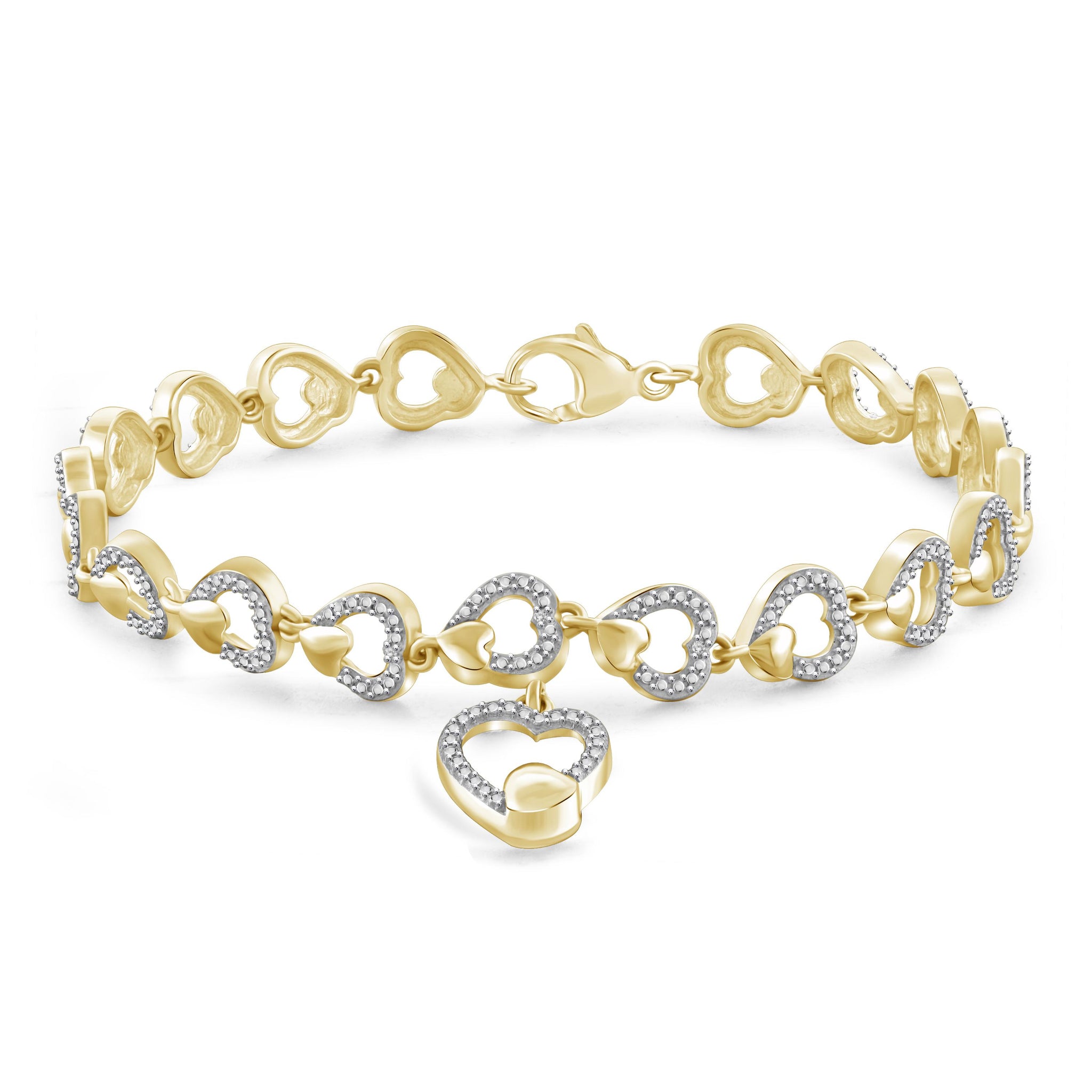 JewelonFire White Diamond Accent 14kt Gold Plated Brass Heart Bracelet, 7.75"