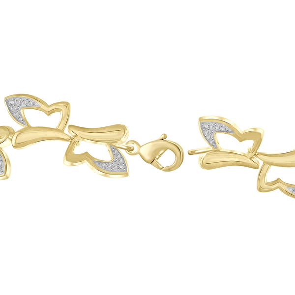 JewelonFire White Diamond Accent 14kt Gold Plated Brass Butterfly Bracelet, 7.50"