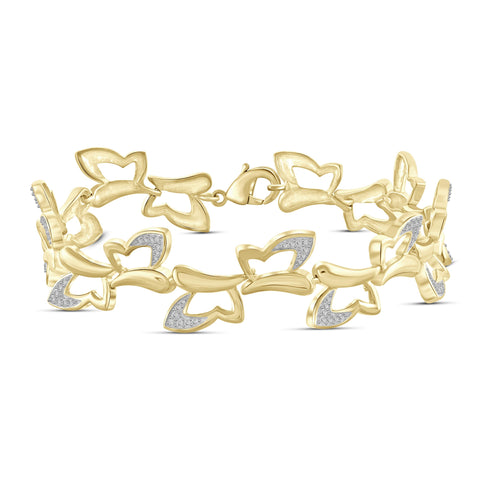 JewelonFire White Diamond Accent 14kt Gold Plated Brass Butterfly Bracelet, 7.50"