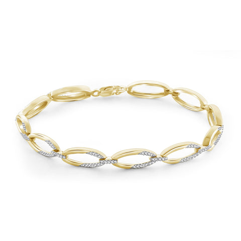 JewelonFire White Diamond Accent 14kt Gold Plated Brass Oval Bracelet, 7.75"