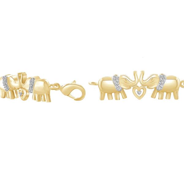 JewelonFire White Diamond Accent 14kt Gold Plated Brass Elephant Bracelet, 8.50"