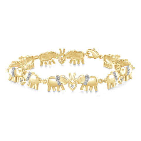 JewelonFire White Diamond Accent 14kt Gold Plated Brass Elephant Bracelet, 8.50"