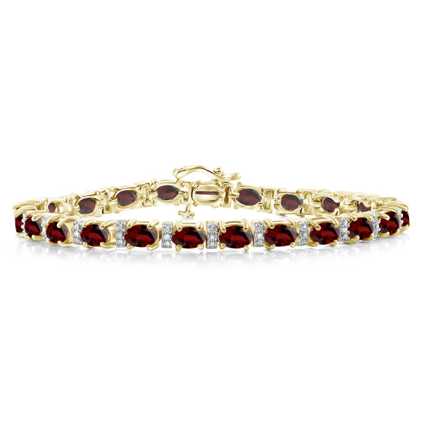 JewelonFire 12.50 Carat T.G.W. Genuine Garnet And White Diamond Accent Sterling Silver Bracelet - Assorted Colors