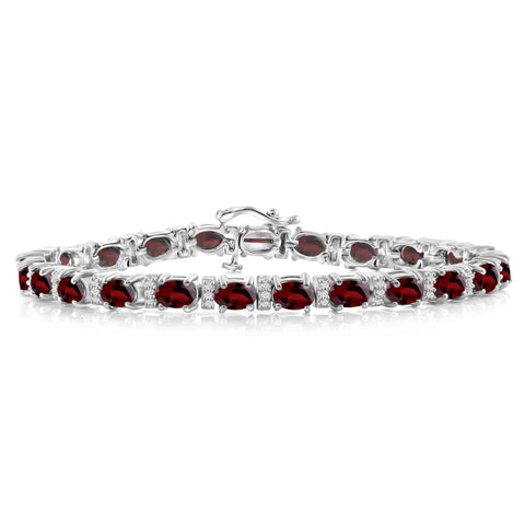 JewelonFire 12.50 Carat T.G.W. Garnet And 1/4 Carat T.W. White Diamond Sterling Silver Bracelet - Assorted Colors