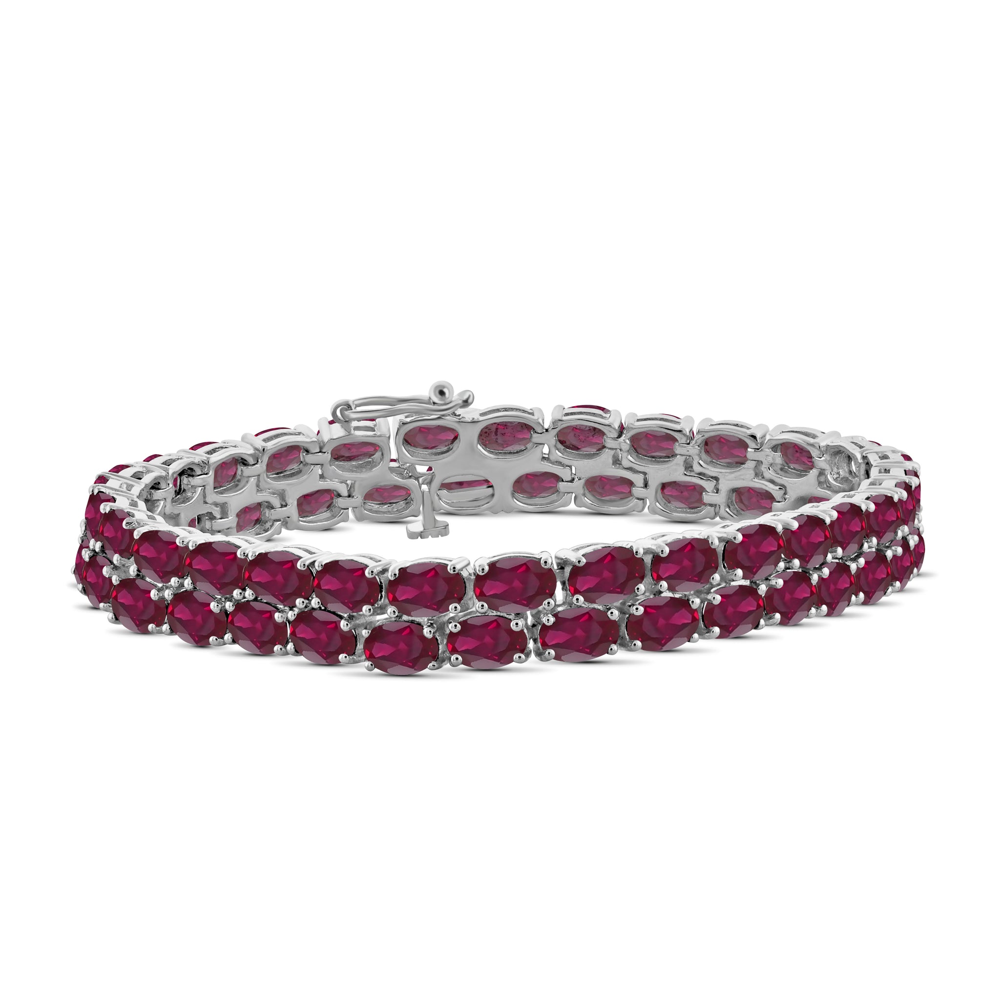 JewelonFire 28.80 Carat T.G.W. Genuine Ruby Sterling Silver Bracelet - Assorted Colors