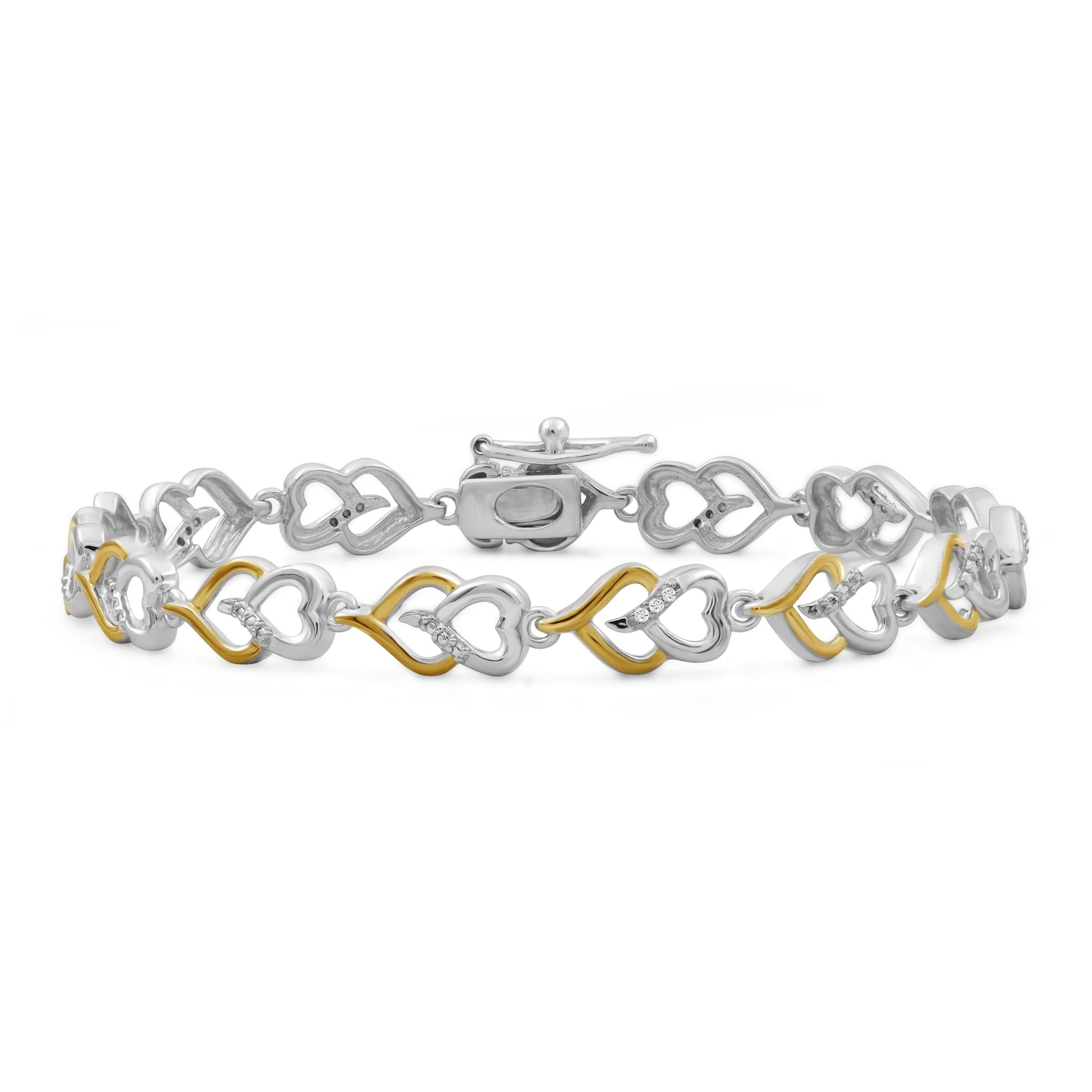 JewelonFire Accent White Diamond Two Tone Silver Heart Bracelet