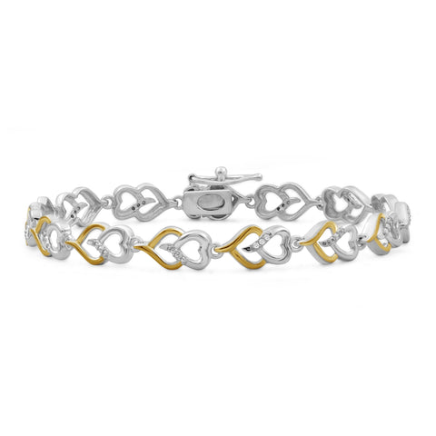 JewelonFire Accent White Diamond Two Tone Silver Heart Bracelet