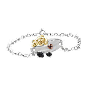 JewelonFire 1/10 Ctw Red & Black Diamond Two-Tone Sterling Silver Panda Bracelet