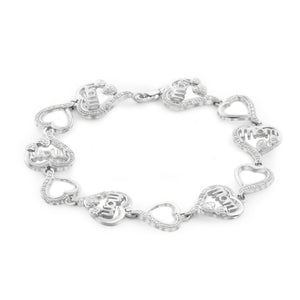 JewelonFire White Diamond Accent Sterling Silver Mom Heart Bracelet - Assorted Colors