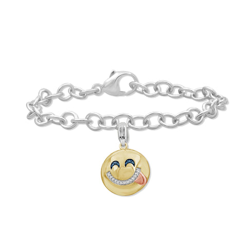 JewelonFire 1/20 Ctw Blue And White Diamond Two Tone Sterling Silver Emoji Bracelet