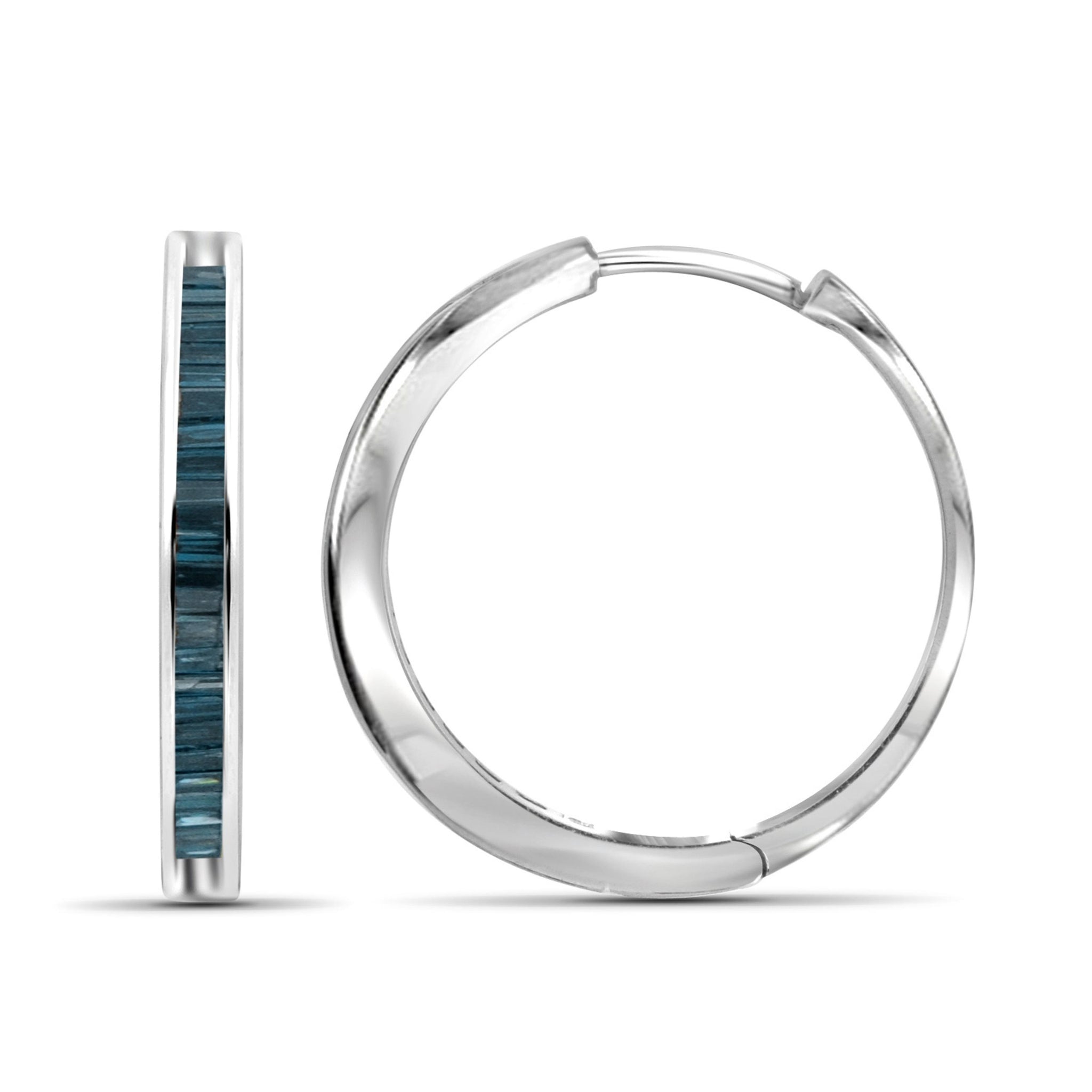 JewelonFire 1/4 Carat T.W. Blue Diamond Sterling Silver Hoop Earrings