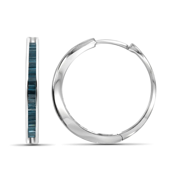 JewelonFire 1/4 Carat T.W. Blue Diamond Sterling Silver Hoop Earrings