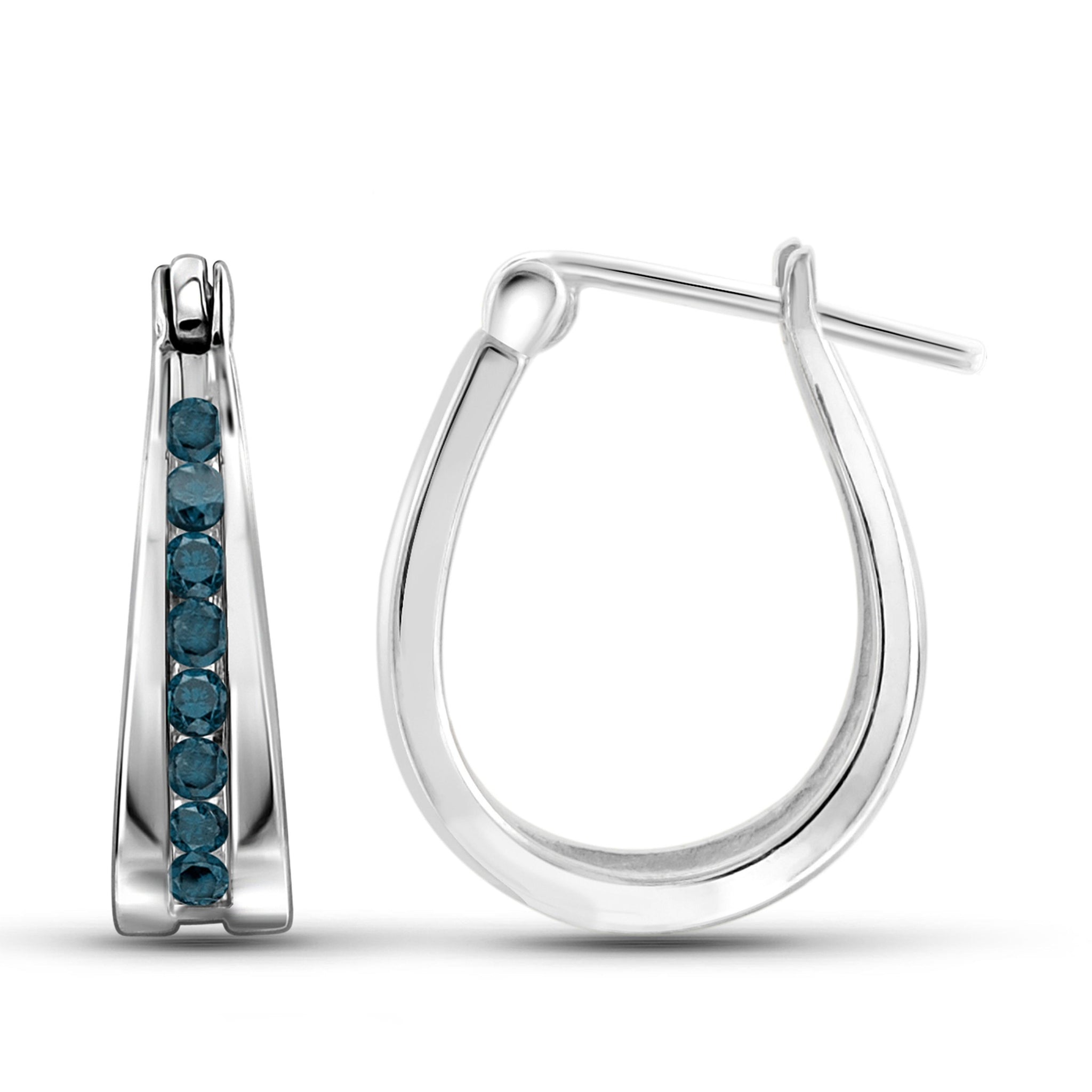 JewelonFire 1/4 Carat T.W. Blue Diamond Sterling Silver Hoop Earrings