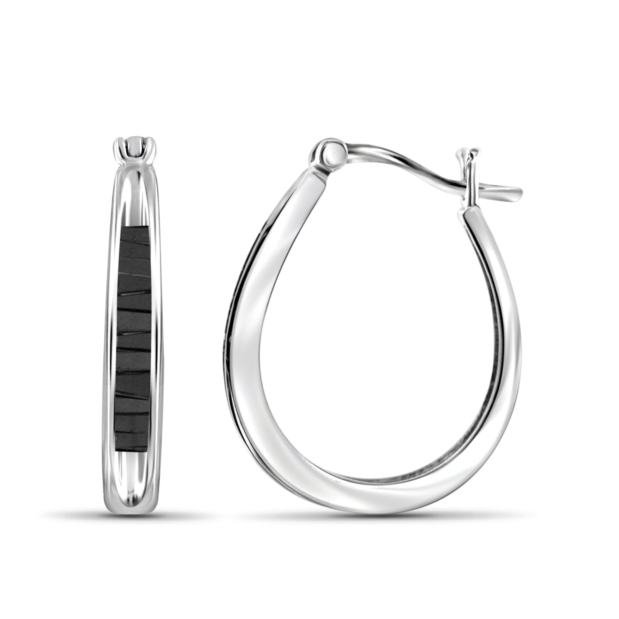 JewelonFire 1/2 Carat T.W. Black Diamond Sterling Silver Hoop Earrings