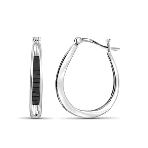 JewelonFire 1/4 Carat T.W. Black Diamond Sterling Silver Hoop Earrings