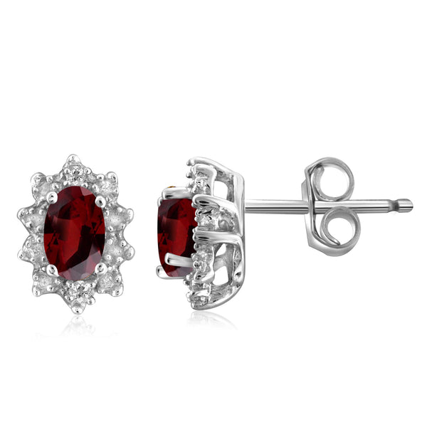 JewelonFire 1/2 Carat T.G.W. Garnet And White Diamond Accent Sterling Silver Earrings - Assorted Colors