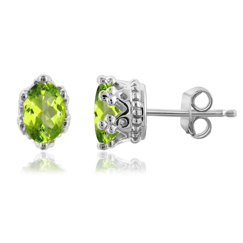 JewelonFire 1.00 Carat T.G.W. Peridot Sterling Silver Crown Earrings - Assorted Colors