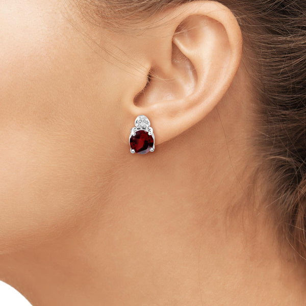 JewelonFire 1 1/5 Carat T.G.W. Garnet and White Diamond Accent Sterling Silver Stud Earrings - Assorted Colors