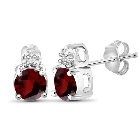 JewelonFire 1 1/5 Carat T.G.W. Garnet and White Diamond Accent Sterling Silver Stud Earrings - Assorted Colors