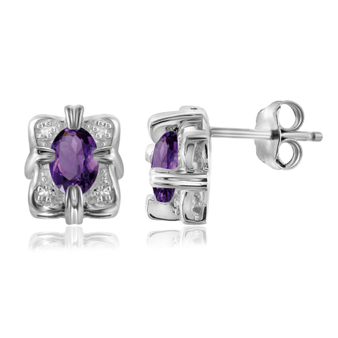 JewelonFire 3/4 Carat T.G.W. Amethyst and White Diamond Accent Sterling Silver Earrings - Assorted Colors