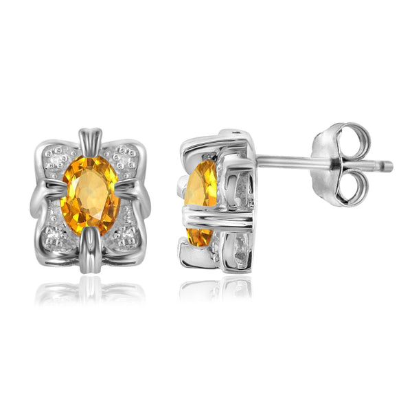 JewelonFire 1.00 Carat T.G.W. Citrine And White Diamond Accent Sterling Silver Earrings - Assorted Colors