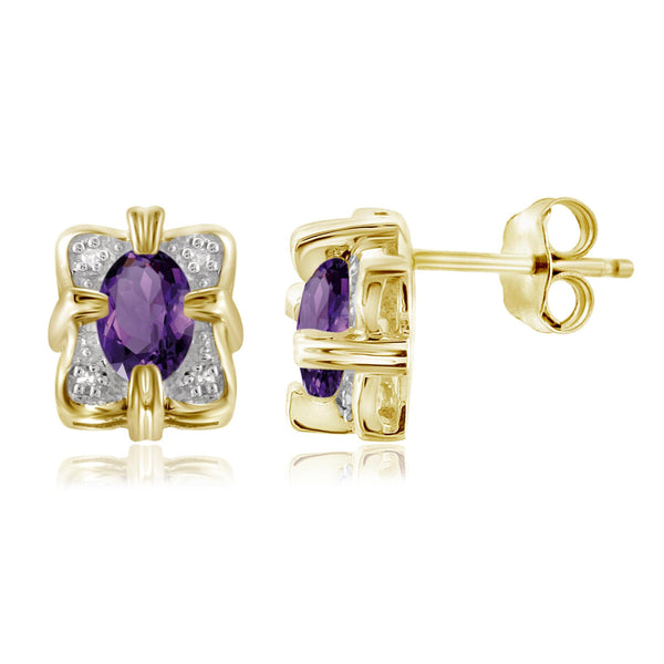 JewelonFire 3/4 Carat T.G.W. Amethyst and White Diamond Accent Sterling Silver Earrings - Assorted Colors