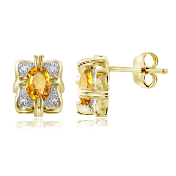 JewelonFire 1.00 Carat T.G.W. Citrine And White Diamond Accent Sterling Silver Earrings - Assorted Colors