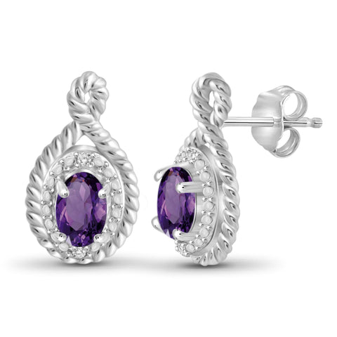 JewelonFire 3/4 Carat T.G.W. Amethyst and White Diamond Accent Sterling Silver Earrings - Assorted Colors