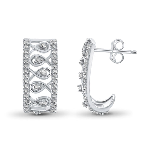 JewelonFire Accent White Diamond Sterling Silver J Hoop Earrings