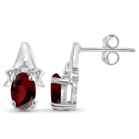 JewelonFire 1 1/5 Carat T.G.W. Garnet and White Diamond Accent Sterling Silver Earrings - Assorted Colors