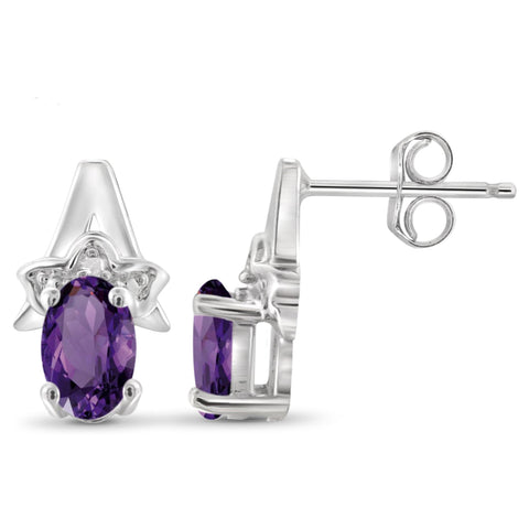 JewelonFire 3/4 Carat T.G.W. Amethyst and White Diamond Accent Sterling Silver Earrings - Assorted Colors