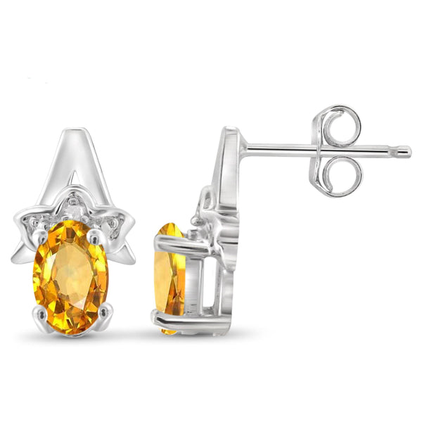 JewelonFire 1.00 Carat T.G.W. Citrine and White Diamond Accent Sterling Silver Earrings - Assorted Colors