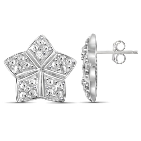 JewelonFire Accent White Diamond Sterling Silver Earrings