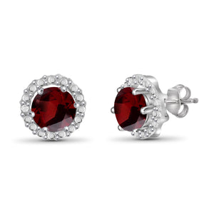 JewelonFire 1 1/2 Carat T.G.W. Garnet And White Diamond Accent Sterling Silver Halo Earrings - Assorted Colors