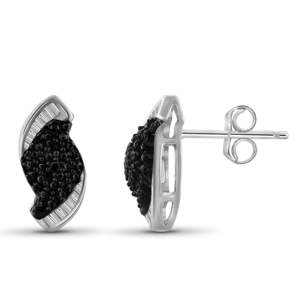 JewelonFire Accent Black Diamond Sterling Silver Earrings