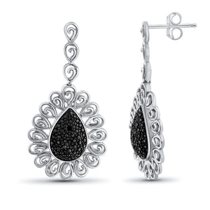 JewelonFire Accent Black Diamond Sterling Silver Earrings