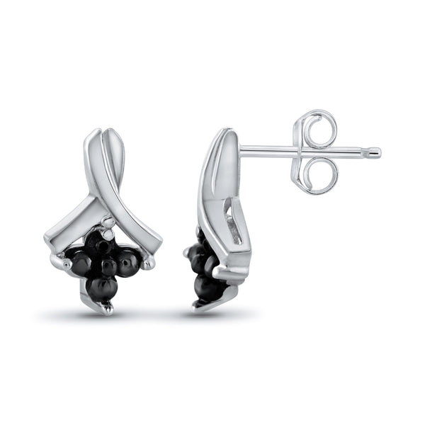 JewelonFire Accent Black Diamond Sterling Silver Earrings