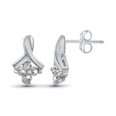 JewelonFire Accent White Diamond Sterling Silver Earrings