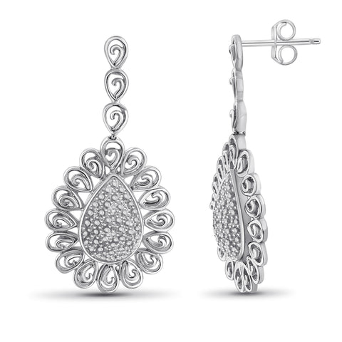 JewelonFire Accent White Diamond Sterling Silver Earrings