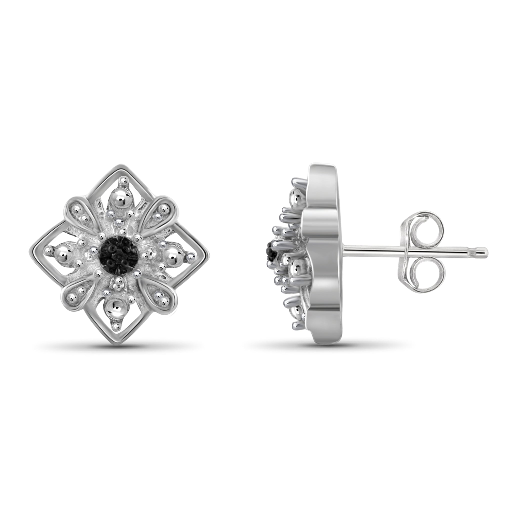 JewelonFire Accent Black Diamond Sterling Silver Earrings