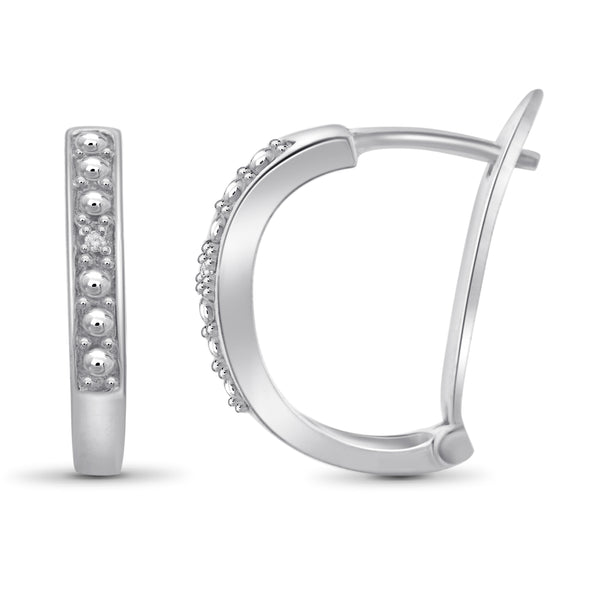 JewelonFire Accent White Diamond Sterling Silver Hoop Earrings