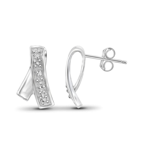 JewelonFire Accent White Diamond Sterling Silver Earrings