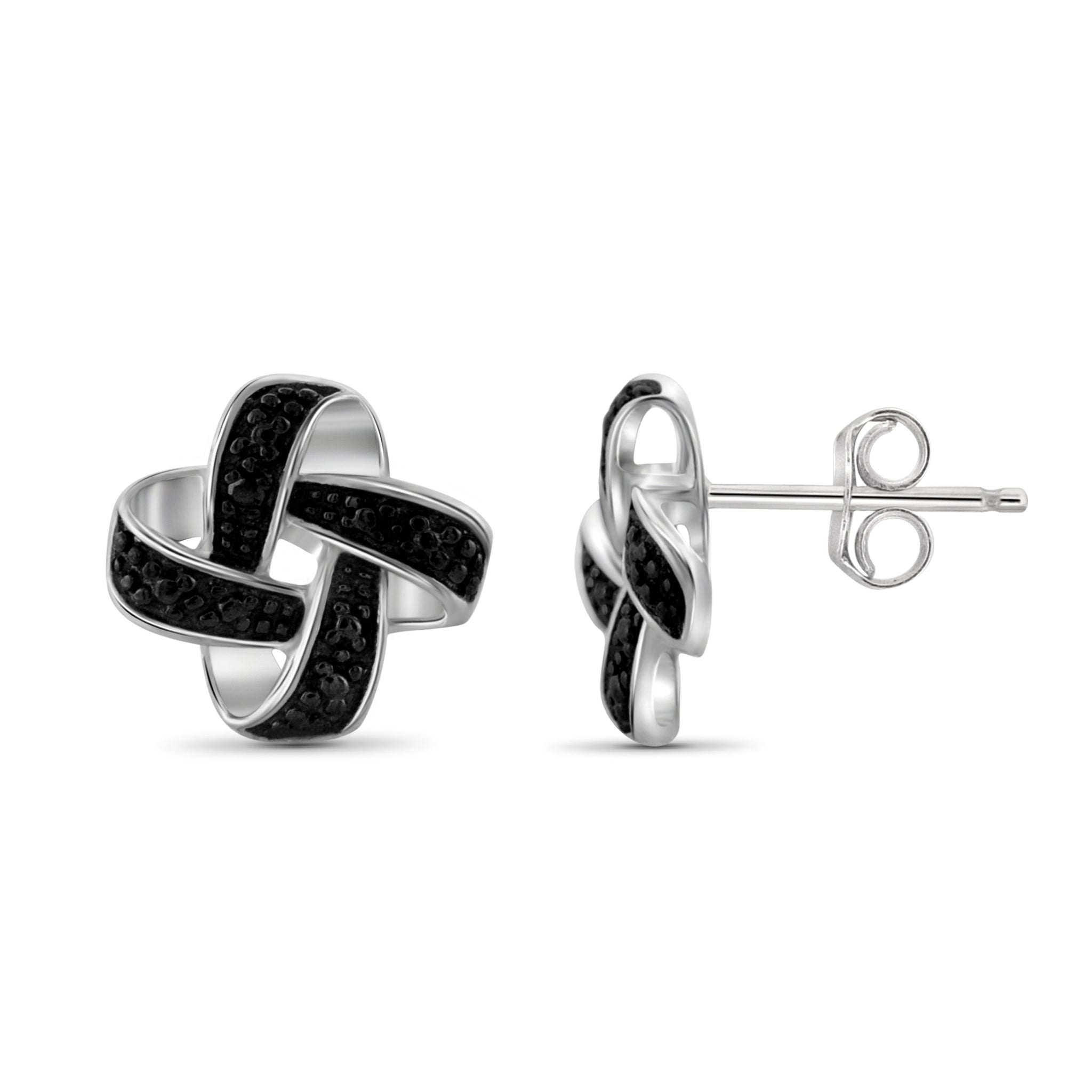 JewelonFire Accent Black Diamond Sterling Silver Earrings