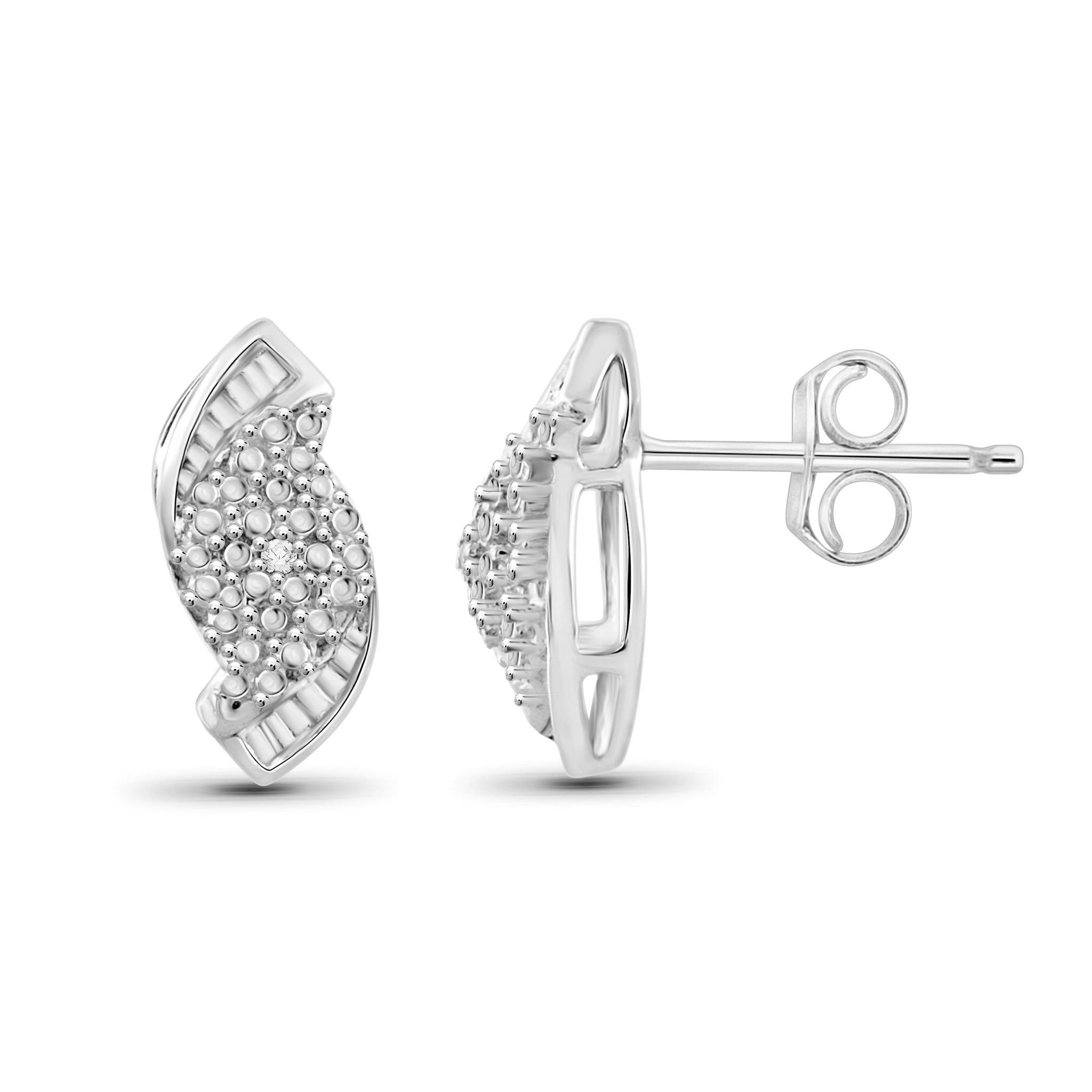 JewelonFire Accent White Diamond Sterling Silver Earrings